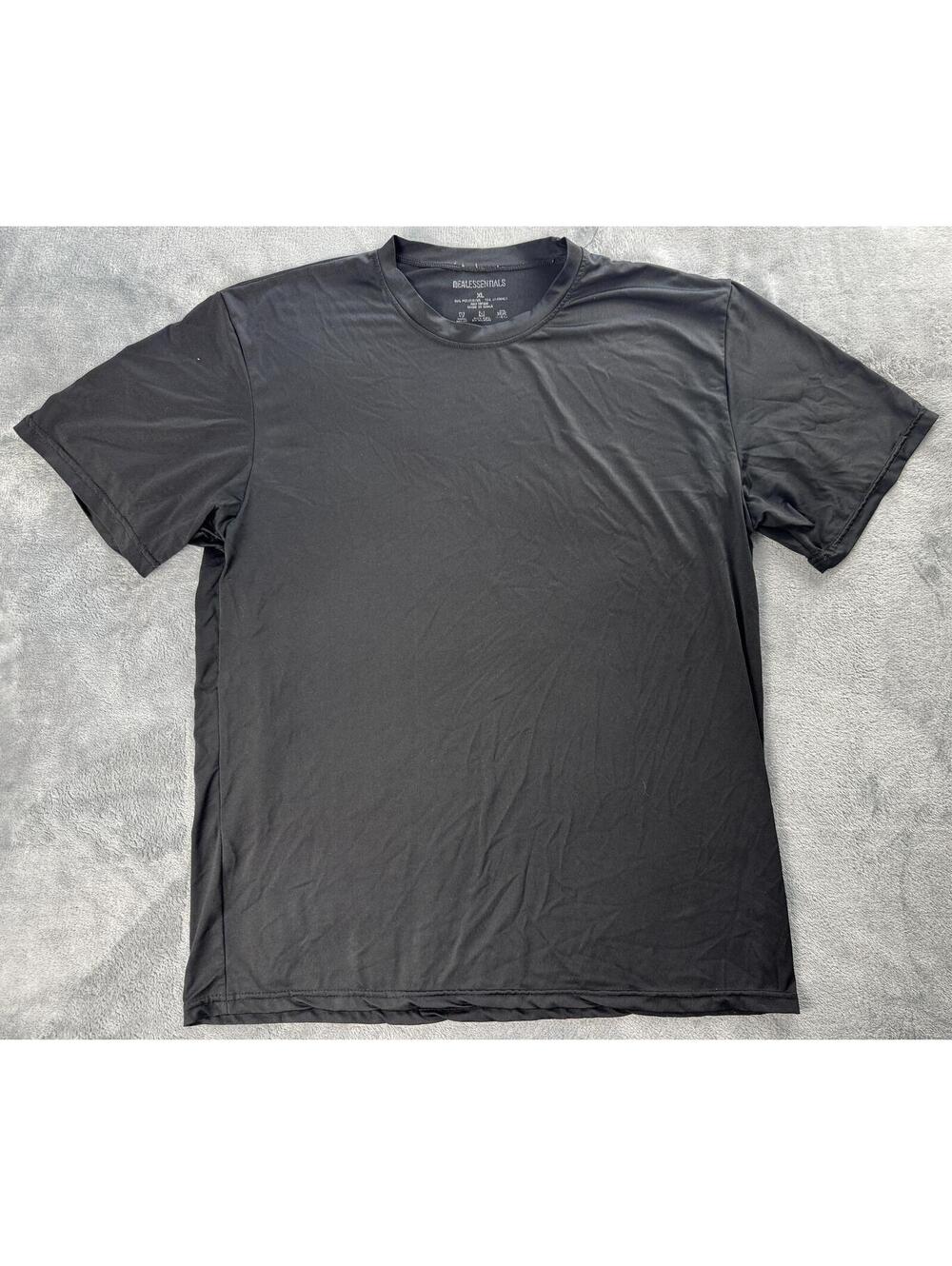 Real Essentials Mens Sz XL Black Short Sleeve Crew Neck T-Shirt Polyester Blend